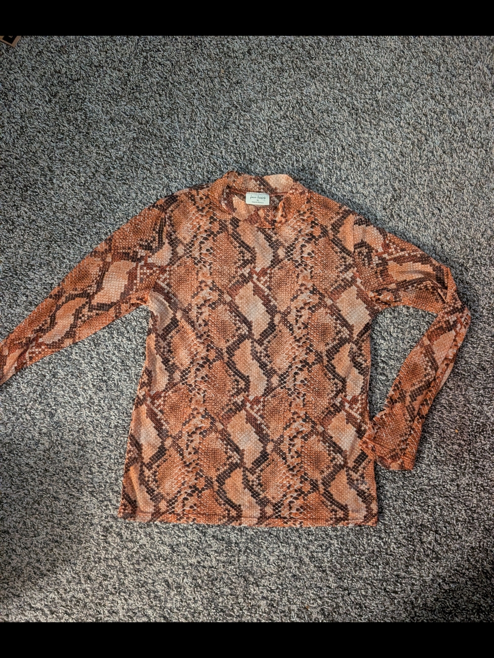 Vintage Free Kisses Orange & Brown Snake Print Sheer Long Sleeve Top Size XL